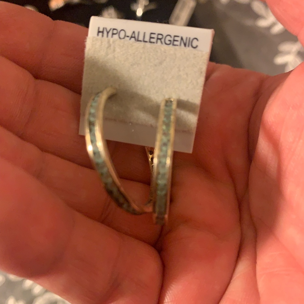 925 Sterling Silver Light Blue apatite Hoops